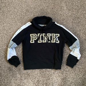 PINK black sequin cowl neck sweatshirt